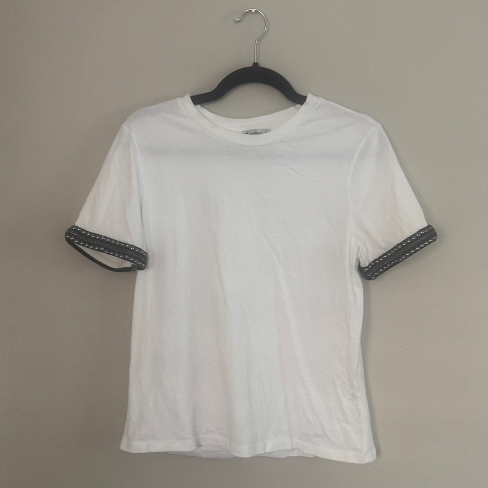 European Studio Pasha White Short Sleeve Box T-Shirt with Black Trim and Studs